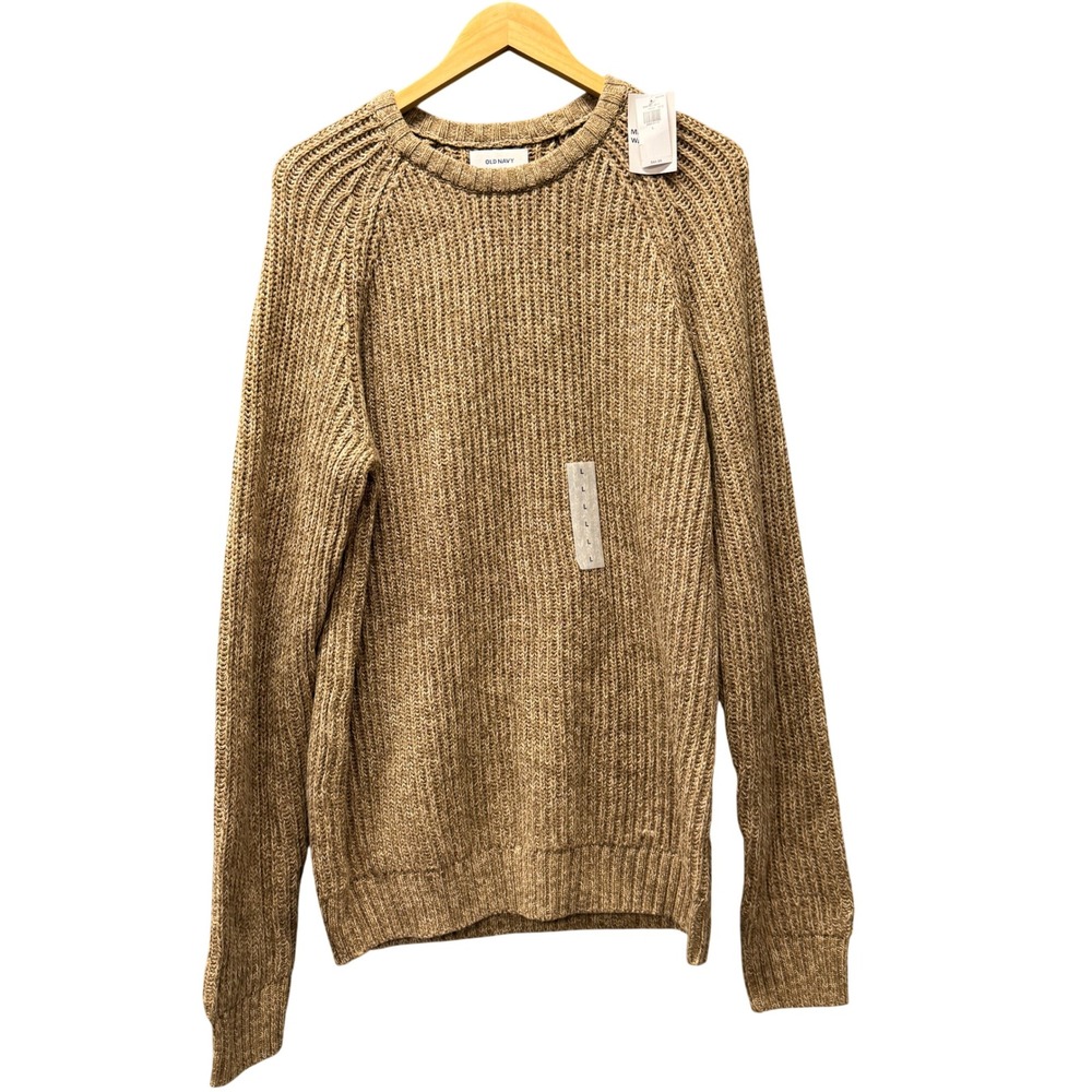 Old Navy Sweater Mens Large Fisherman Coastal Crewneck Ribbed Knit Tan‎ NEW